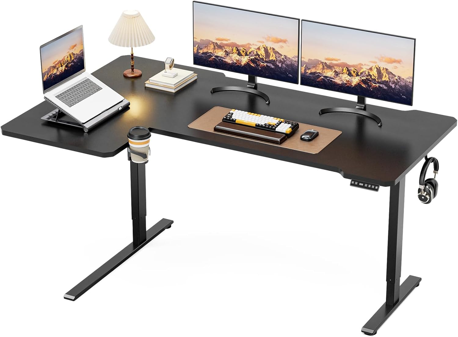 59 Inch L Shaped Standing Desk Adjustable Height,Gaming Electric Corner Standing Desk, Sit Stand Computer Table with Reversiable Splice Board, Black