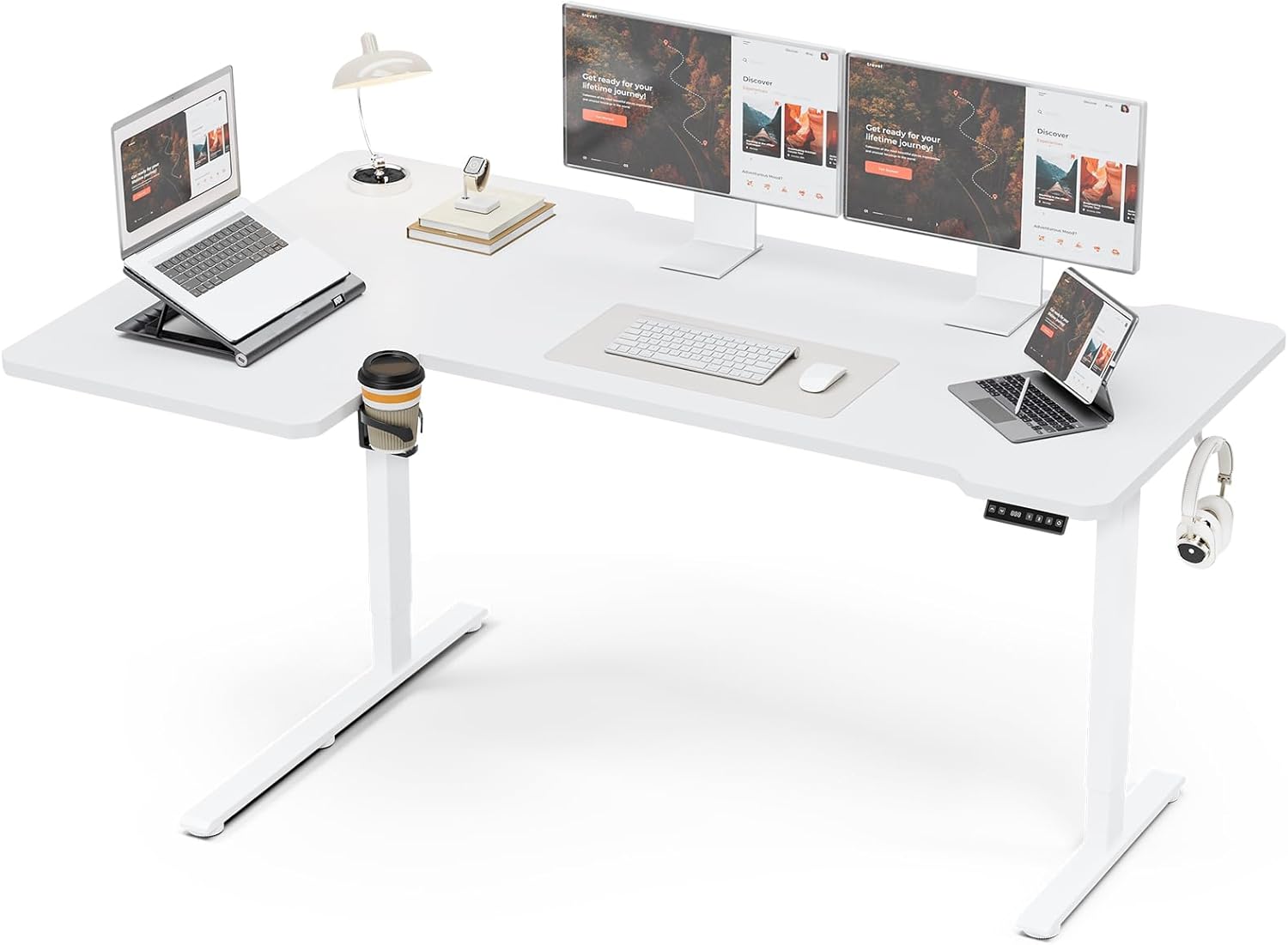 59 Inch L Shaped Standing Desk Adjustable Height,Gaming Electric Corner Standing Desk, Sit Stand Computer Table with Reversiable Splice Board, Black