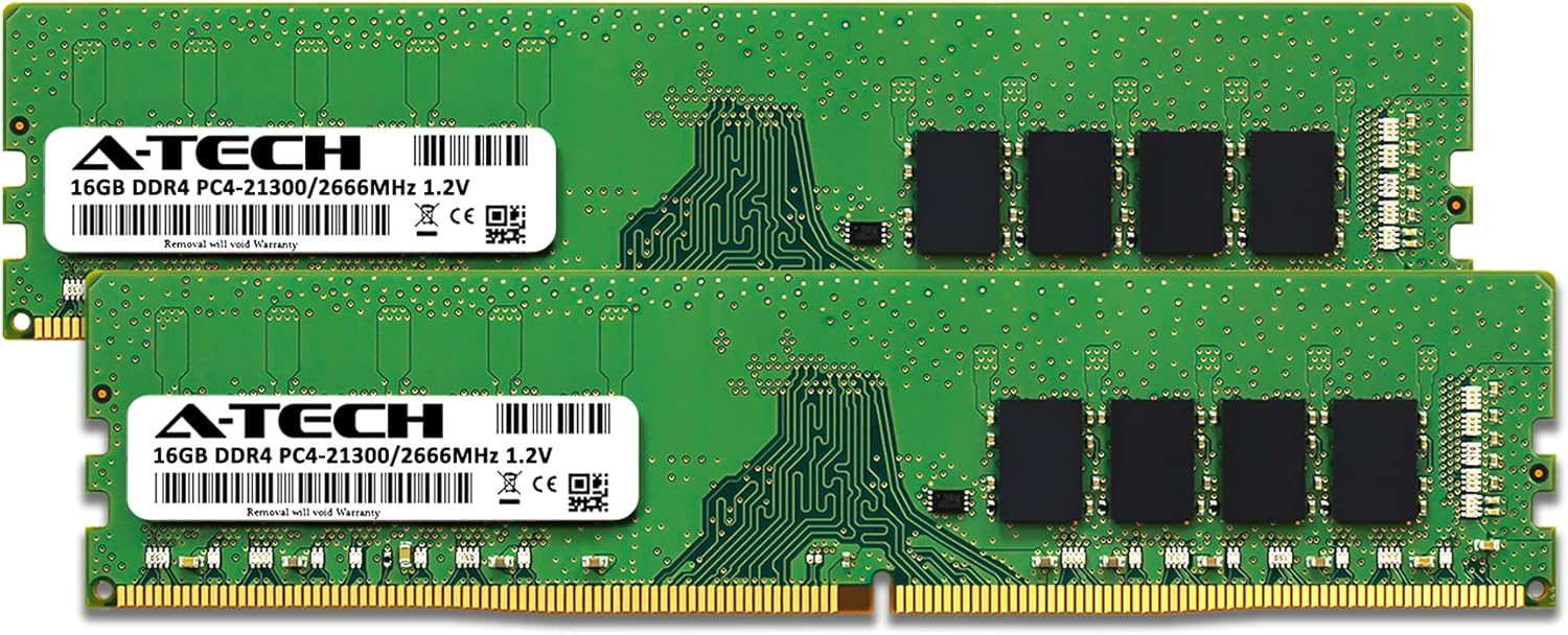A-Tech 32GB (2x16GB) DDR4 2666 MHz UDIMM PC4-21300 (PC4-2666V) CL19 DIMM Non-ECC Desktop RAM Memory Modules