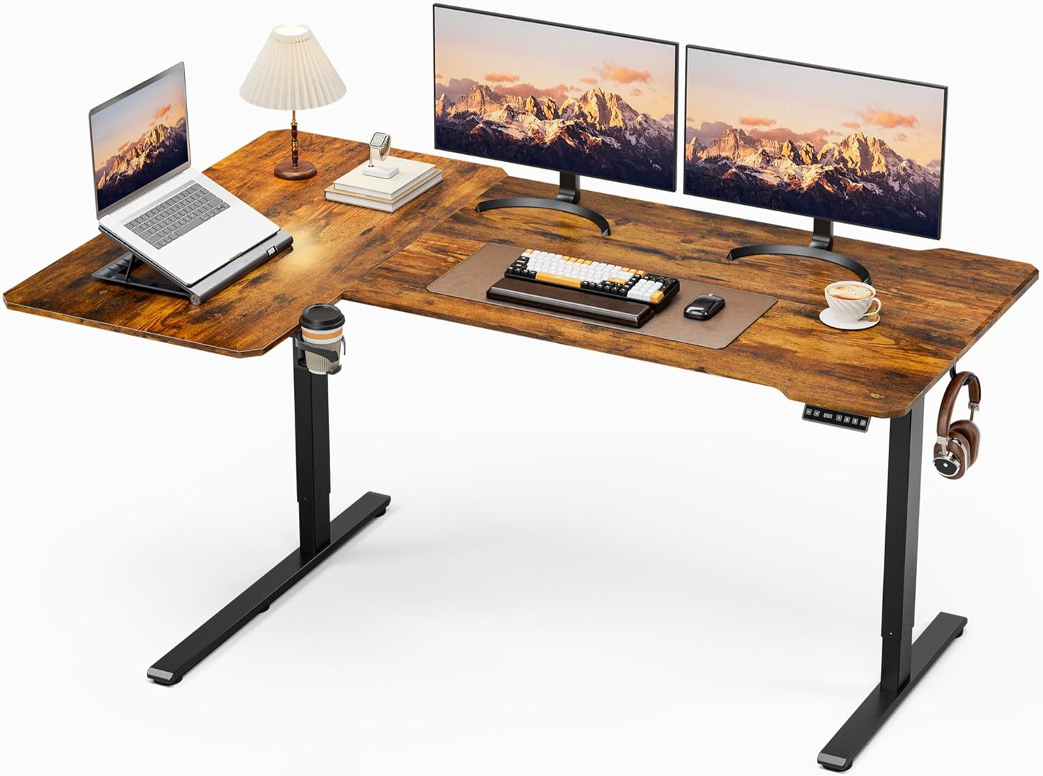 59 Inch L Shaped Standing Desk Adjustable Height,Gaming Electric Corner Standing Desk, Sit Stand Computer Table with Reversiable Splice Board, Black