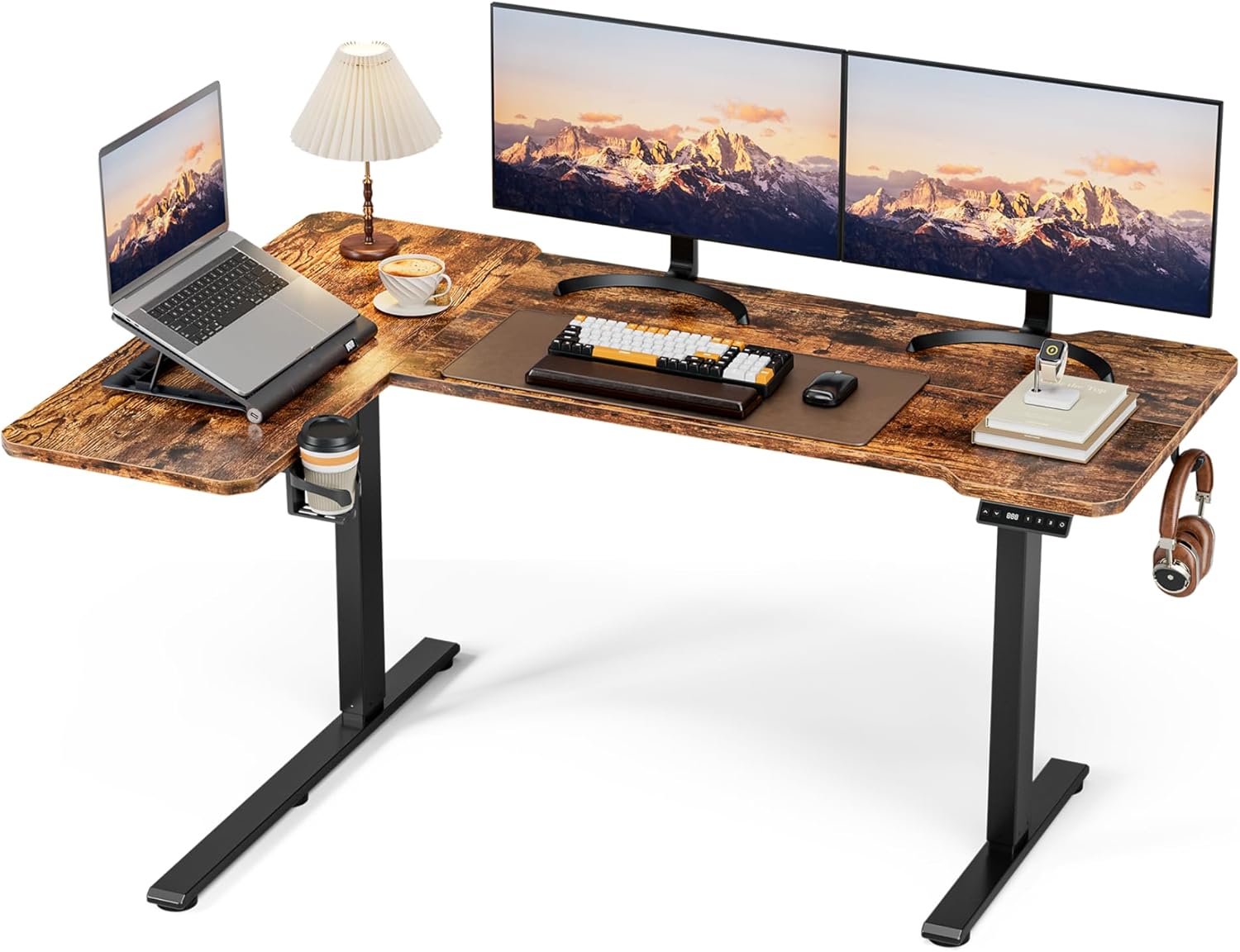 59 Inch L Shaped Standing Desk Adjustable Height,Gaming Electric Corner Standing Desk, Sit Stand Computer Table with Reversiable Splice Board, Black