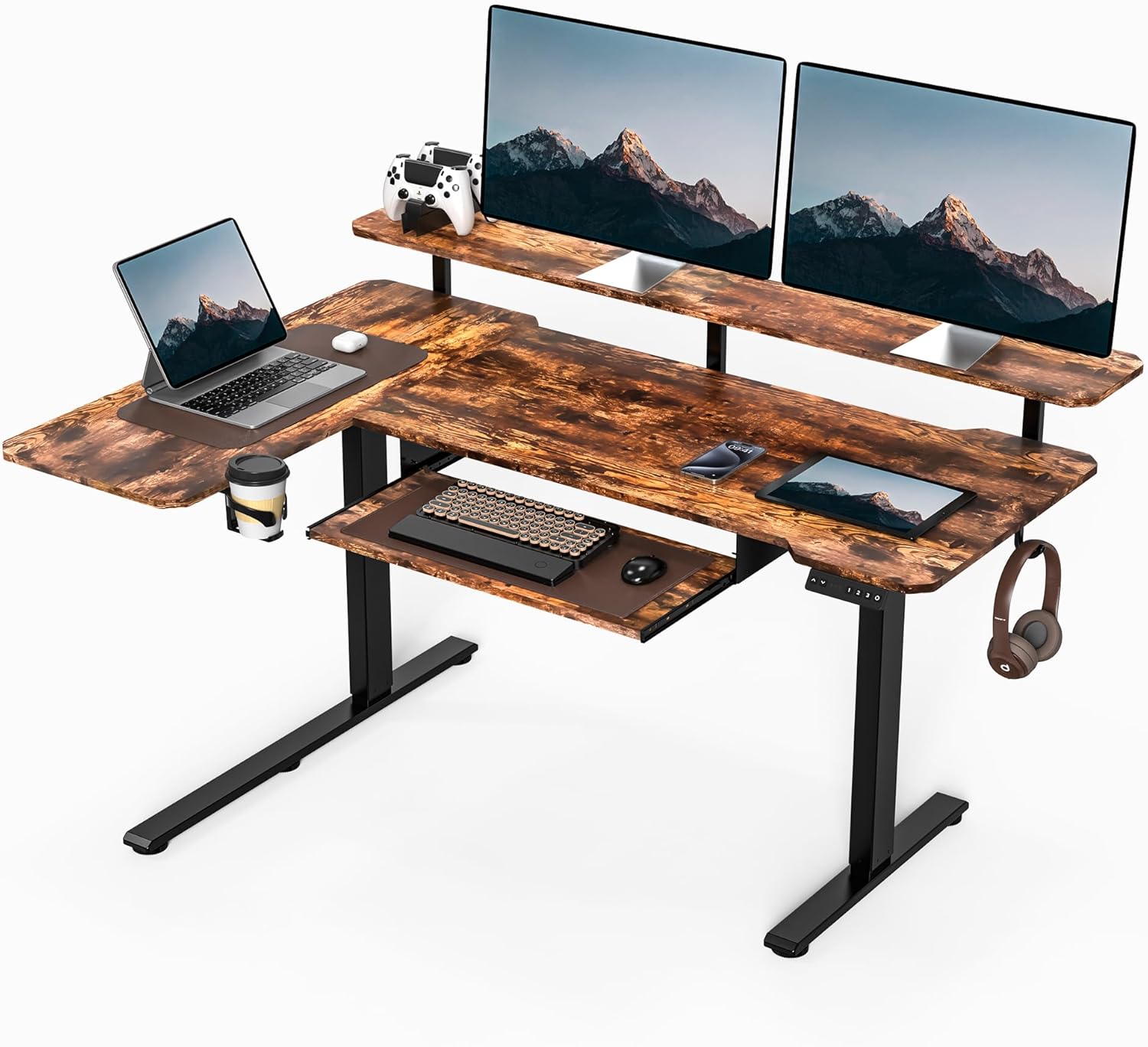 59 Inch L Shaped Standing Desk Adjustable Height,Gaming Electric Corner Standing Desk, Sit Stand Computer Table with Reversiable Splice Board, Black