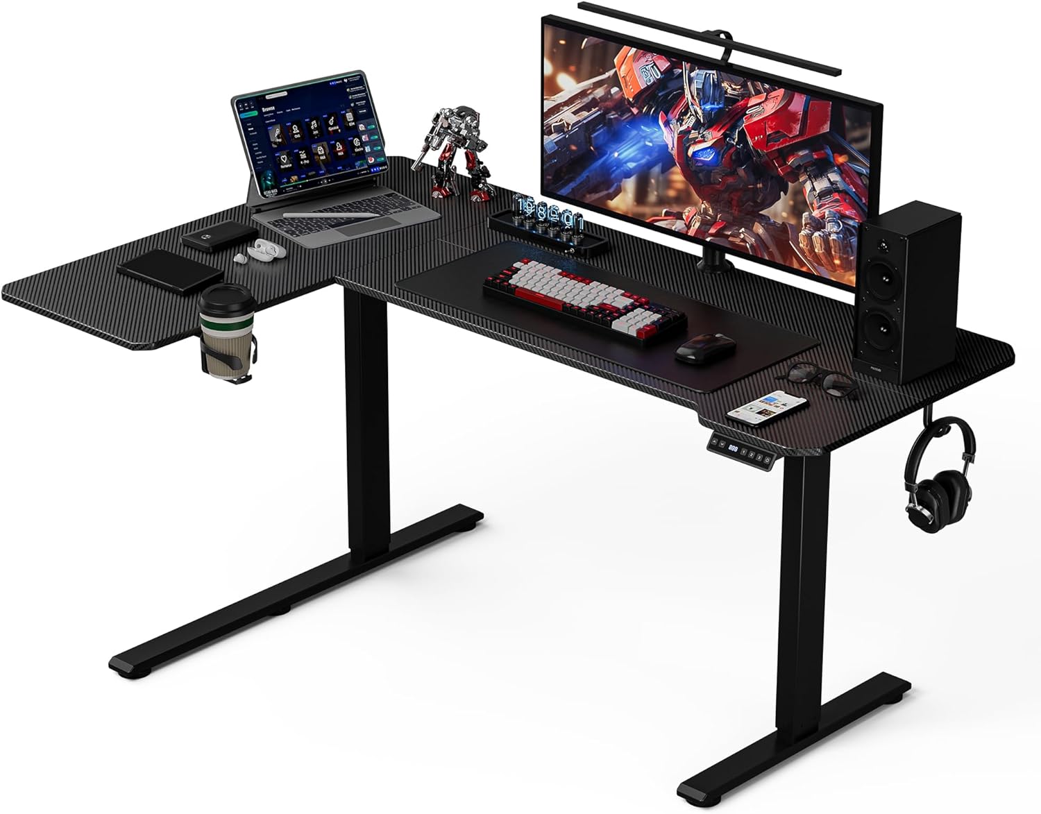 59 Inch L Shaped Standing Desk Adjustable Height,Gaming Electric Corner Standing Desk, Sit Stand Computer Table with Reversiable Splice Board, Black