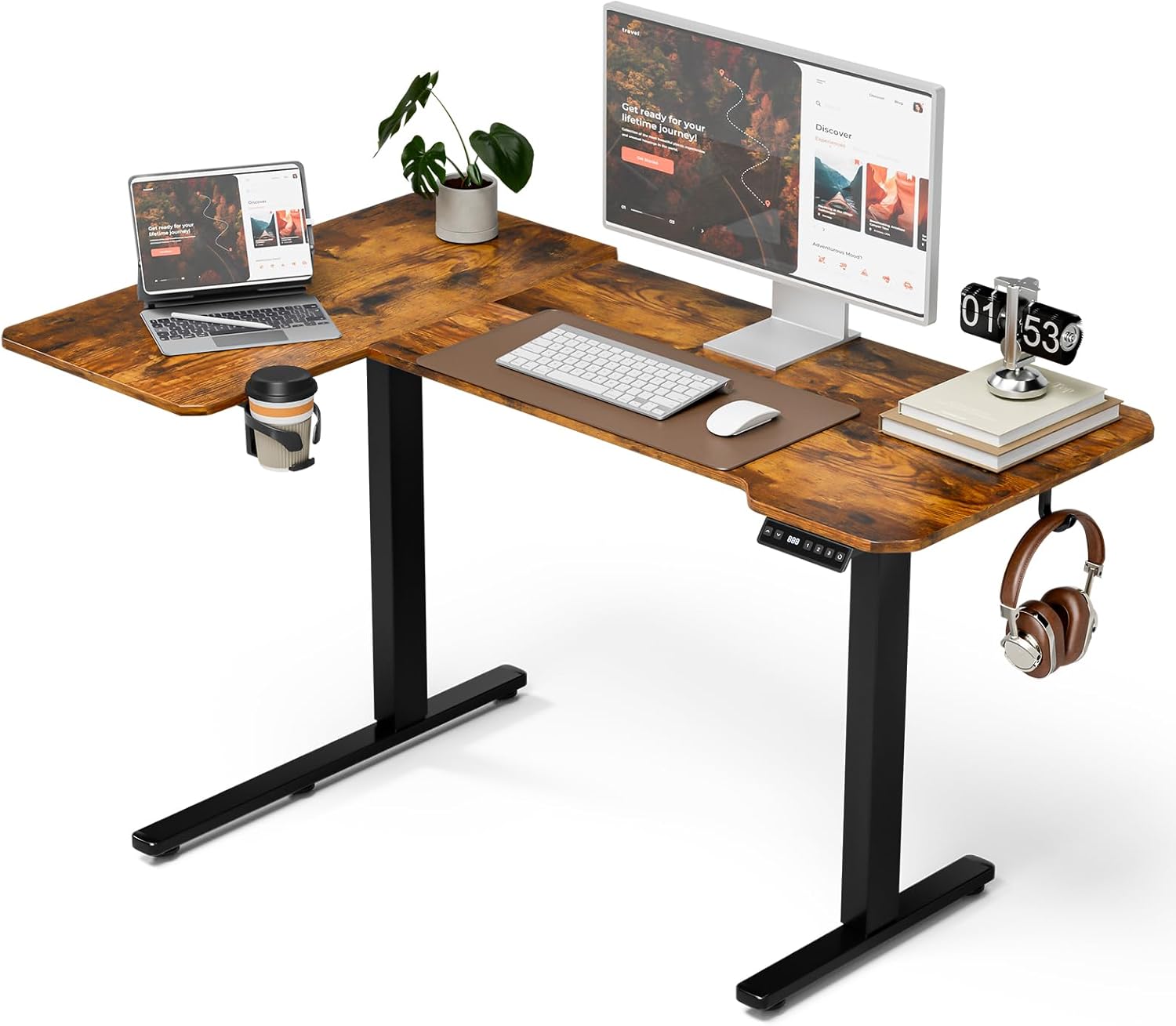 59 Inch L Shaped Standing Desk Adjustable Height,Gaming Electric Corner Standing Desk, Sit Stand Computer Table with Reversiable Splice Board, Black