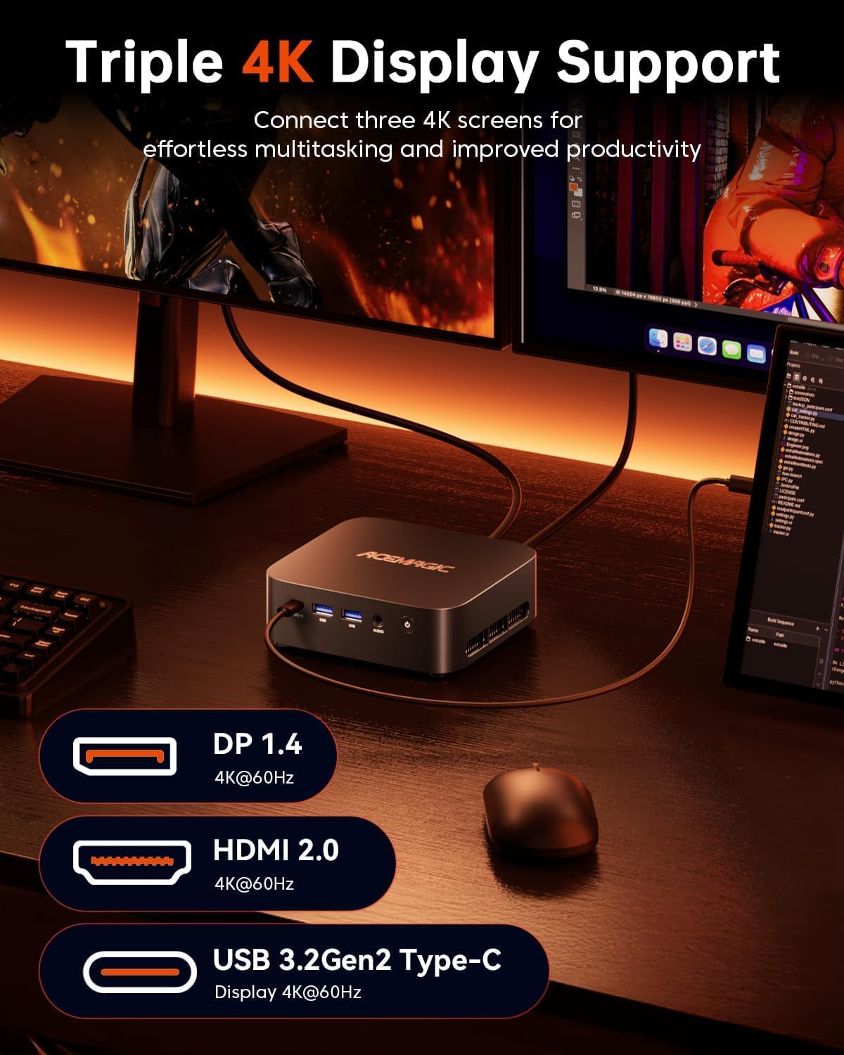 ACEMAGICIAN Kron Mini K1 Mini PC Gaming, AMD Ryzen 5 7430U (equiv to 5850U, 6C/12T, Up to 4.3Ghz), 16GB DDR4 512GB SSD Mini PC Computers Micro Desktop PC 4K Triple Display WiFi6 BT5.2