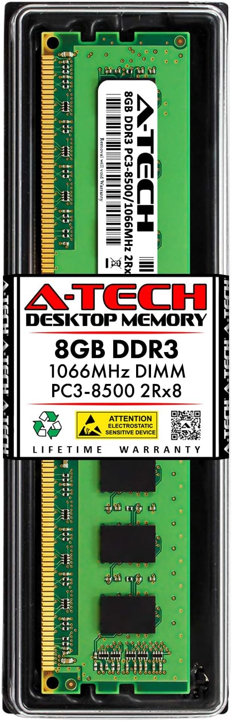 A-Tech 16GB DDR3 1066MHz Desktop Memory Kit (2 x 8GB) PC3-8500 Non-ECC Unbuffered DIMM 240-Pin 2Rx8 1.5V Dual Rank Computer RAM Upgrade Sticks