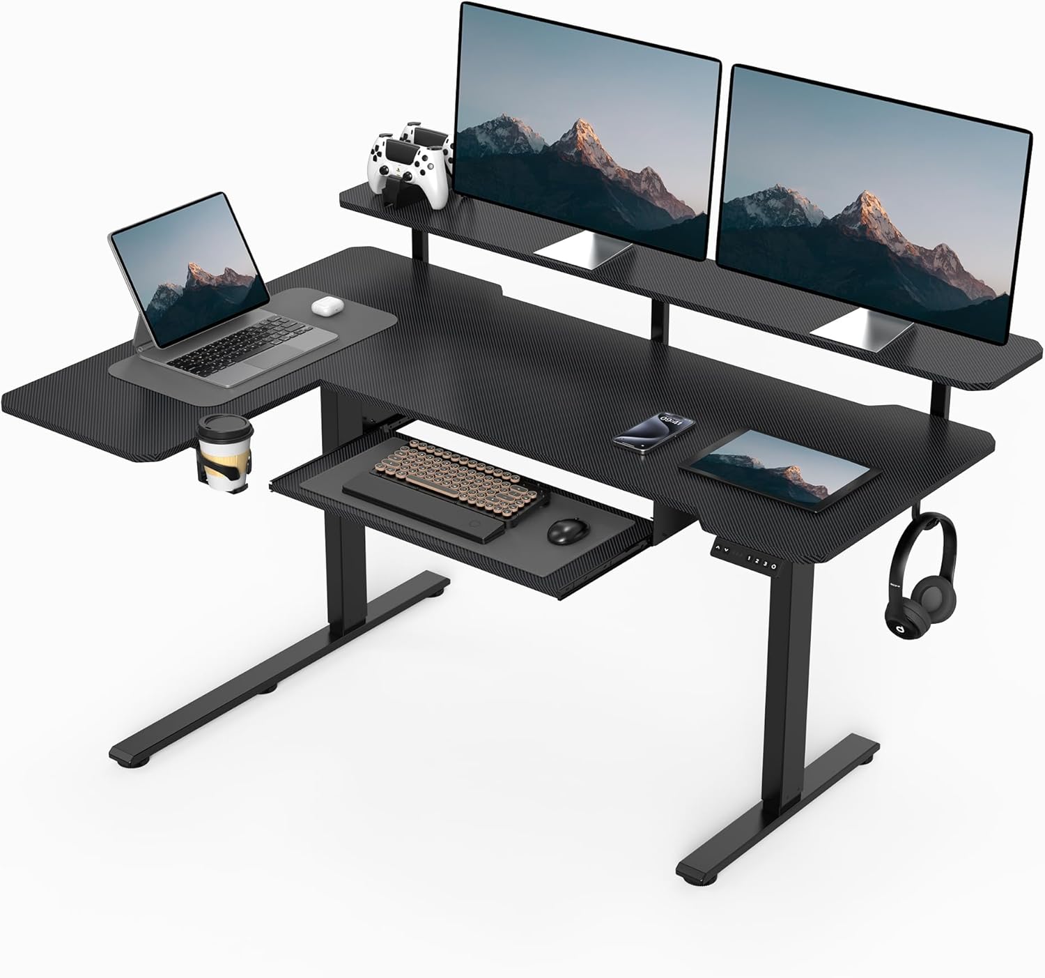 59 Inch L Shaped Standing Desk Adjustable Height,Gaming Electric Corner Standing Desk, Sit Stand Computer Table with Reversiable Splice Board, Black