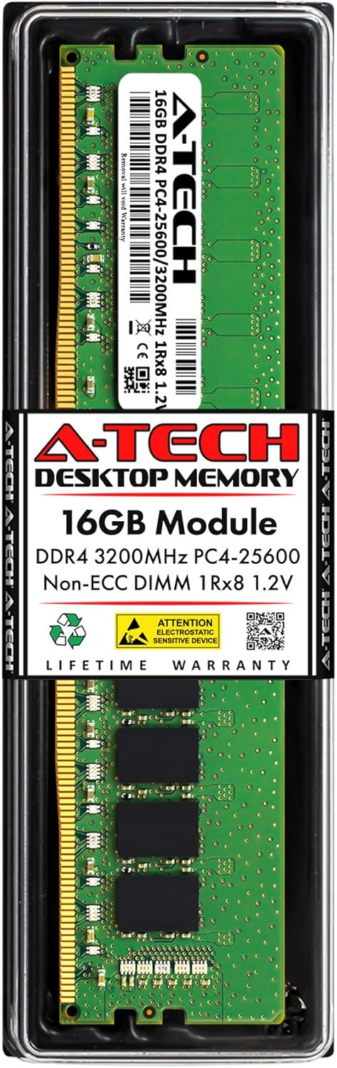 A-Tech 16GB RAM for Dell Precision Workstation 3430 SFF | DDR4 3200MHz PC4-25600 Non-ECC DIMM 1Rx8 Desktop Tower PC Memory Module (Replacement for SNPDK8NXC/16G, AB371019, AB403029, DK8NX, 0DK8NX) V2