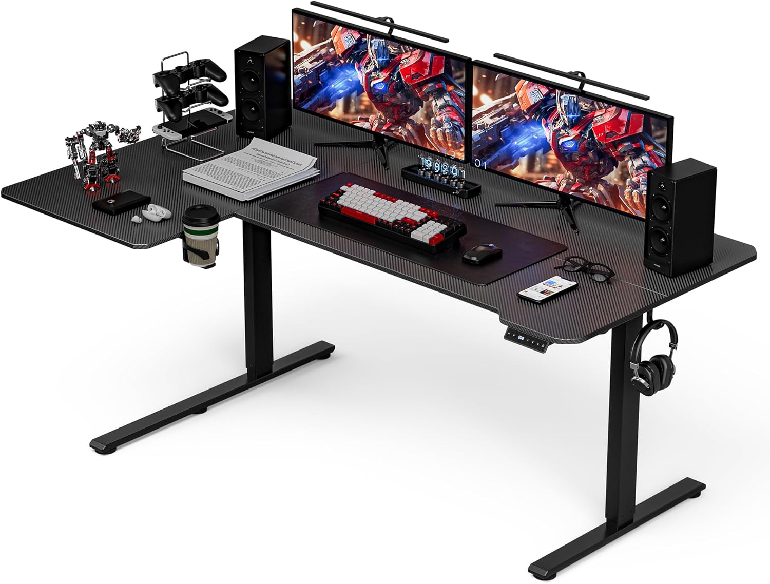 59 Inch L Shaped Standing Desk Adjustable Height,Gaming Electric Corner Standing Desk, Sit Stand Computer Table with Reversiable Splice Board, Black