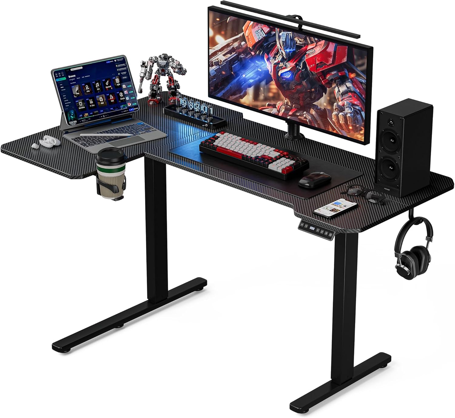 59 Inch L Shaped Standing Desk Adjustable Height,Gaming Electric Corner Standing Desk, Sit Stand Computer Table with Reversiable Splice Board, Black