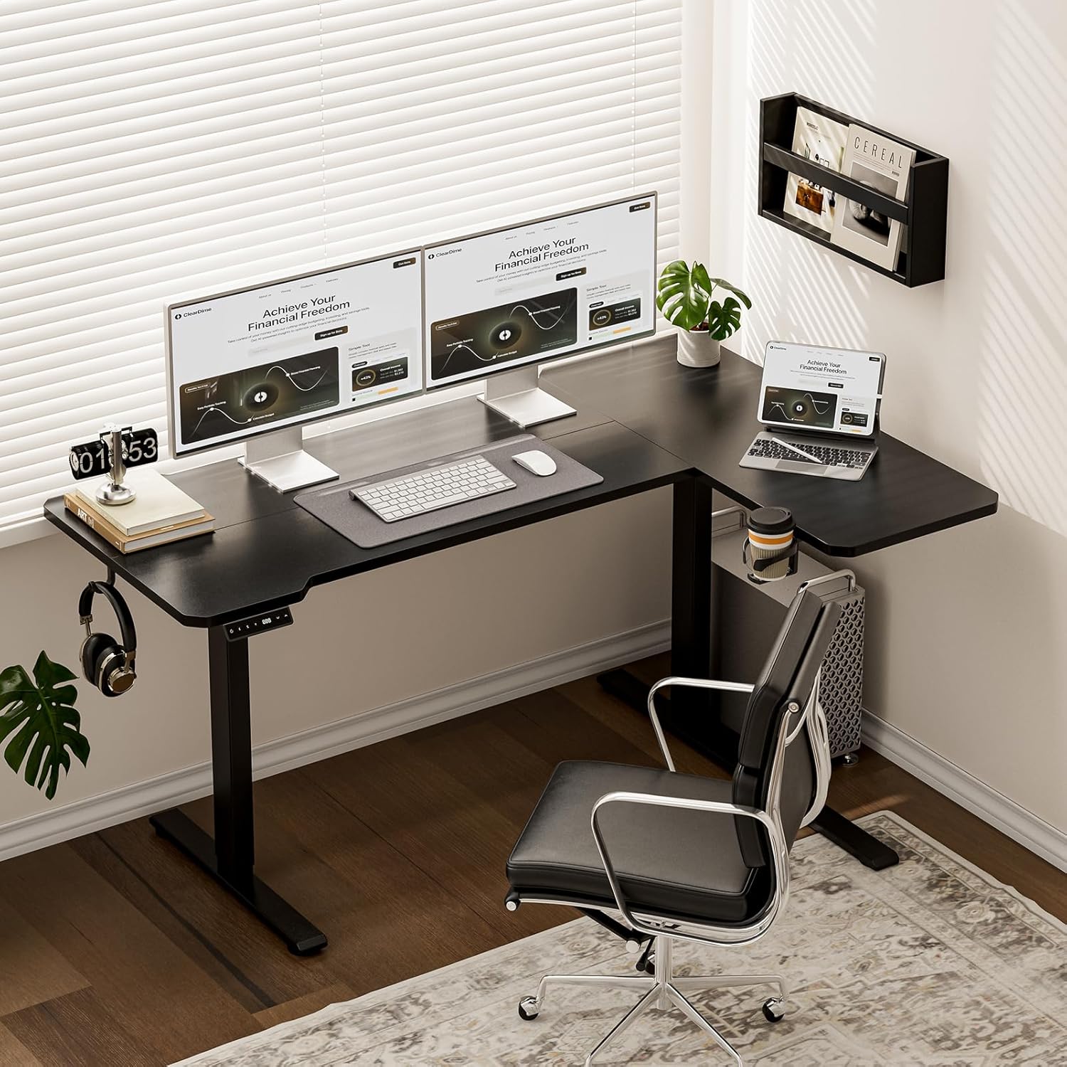 59 Inch L Shaped Standing Desk Adjustable Height,Gaming Electric Corner Standing Desk, Sit Stand Computer Table with Reversiable Splice Board, Black